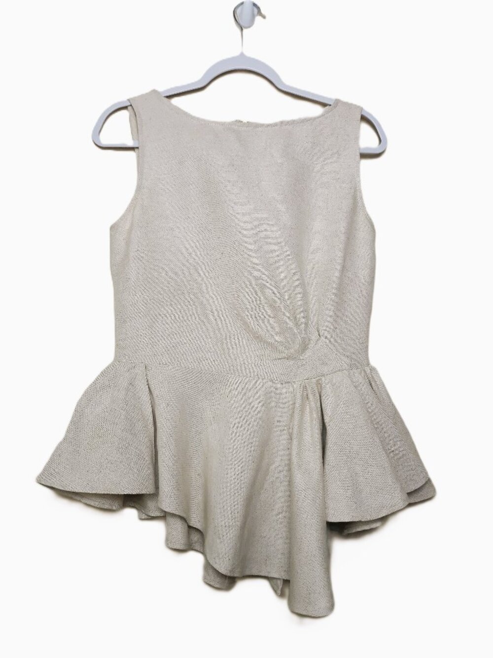 Chic Draped Natural Linen Peplum Top Medium Heavyweight